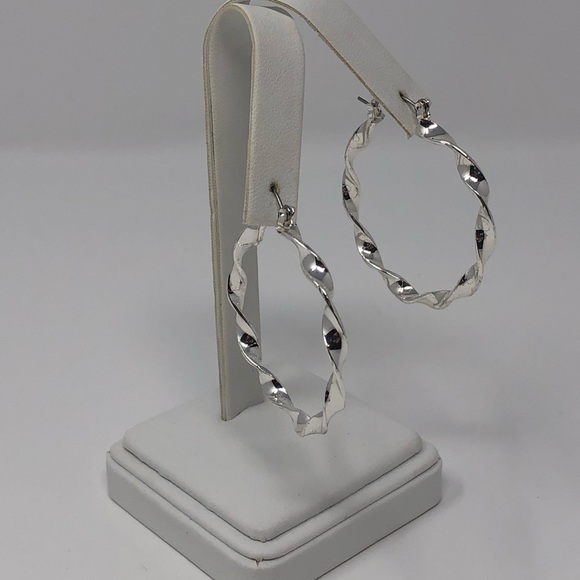 Jewelry - Silver Tone Twisted Hoop Earrings
